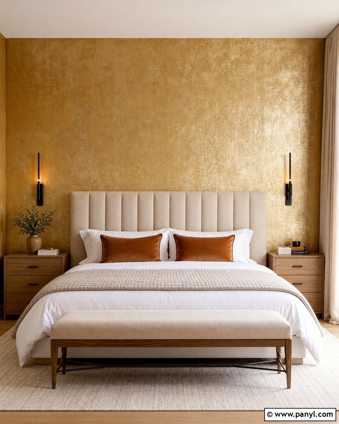 Gold Wall Behind Bed - 35 Gold Walls