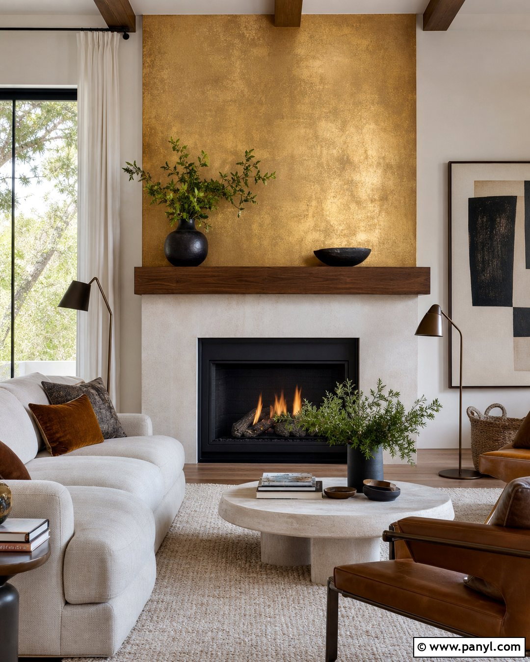 Gold Wall Behind Fireplace - 35 Gold Walls