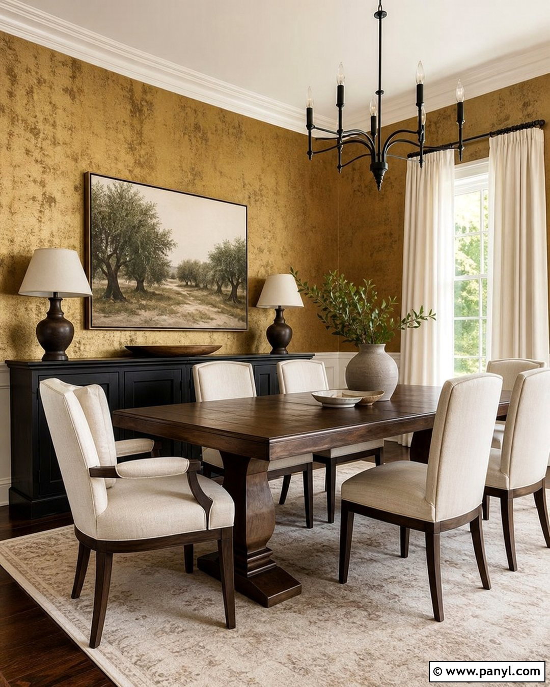Gold Wall Dining Room - 35 Gold Walls