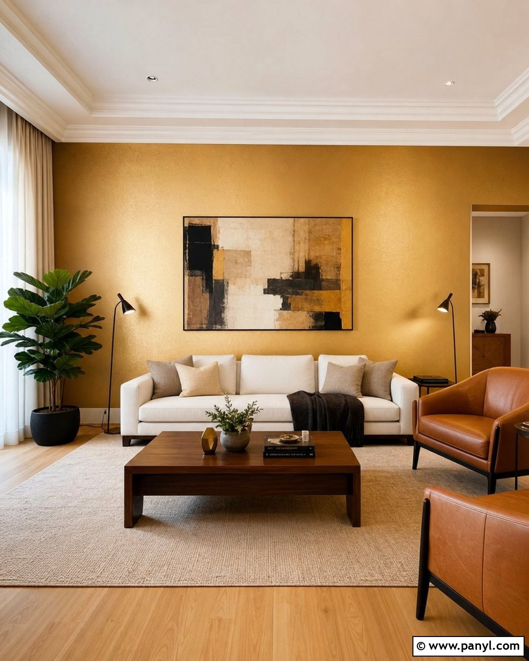 Gold Wall Living Room - 35 Gold Walls