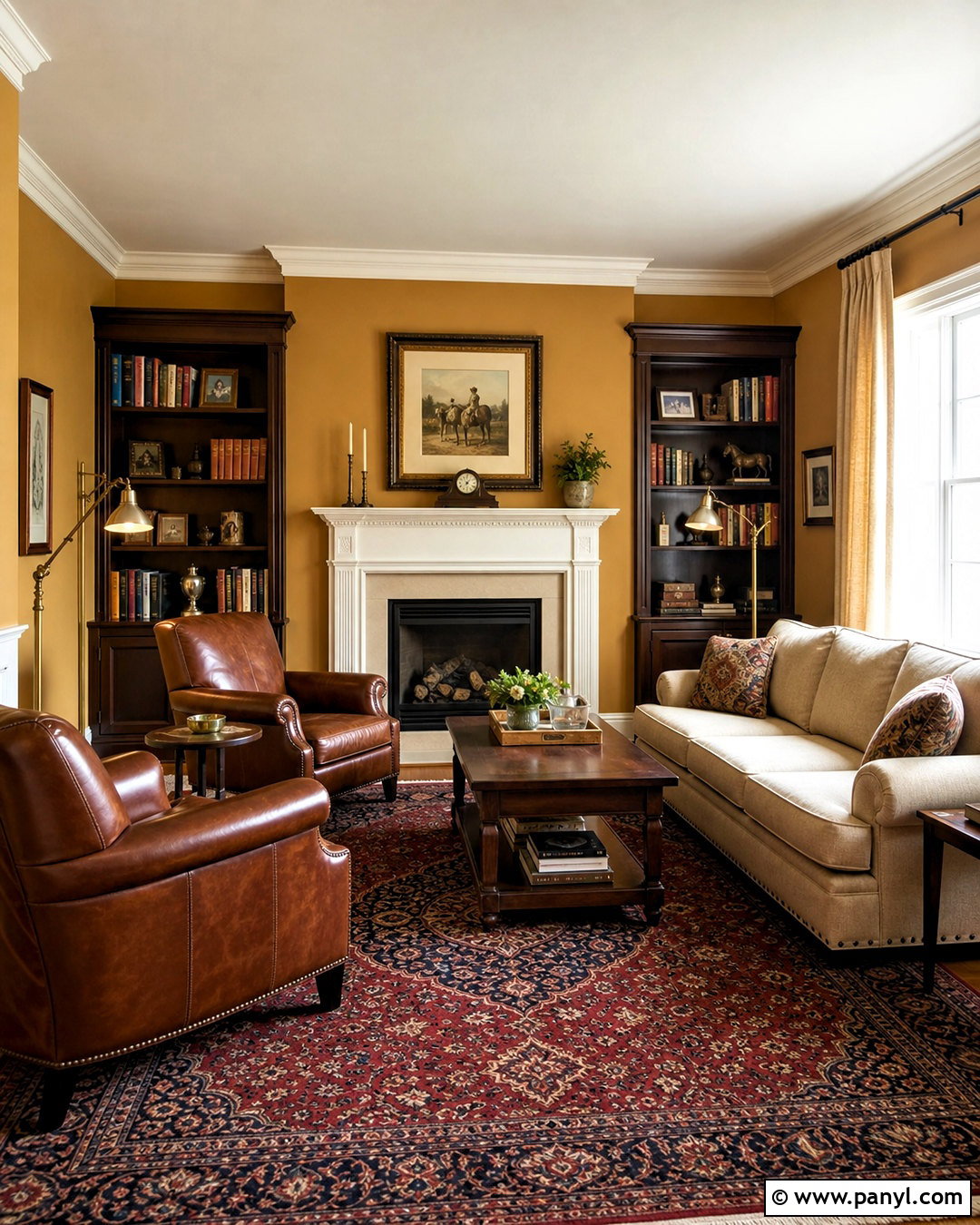 Gold Wall Paint With Dark Wood Furniture - 20 gold wall paint living room ideas