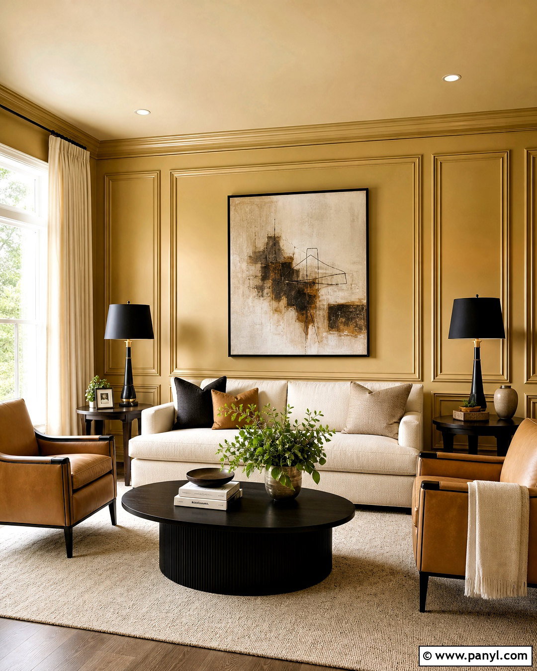 Gold Wall Paint With Picture Frame Molding - 20 gold wall paint living room ideas