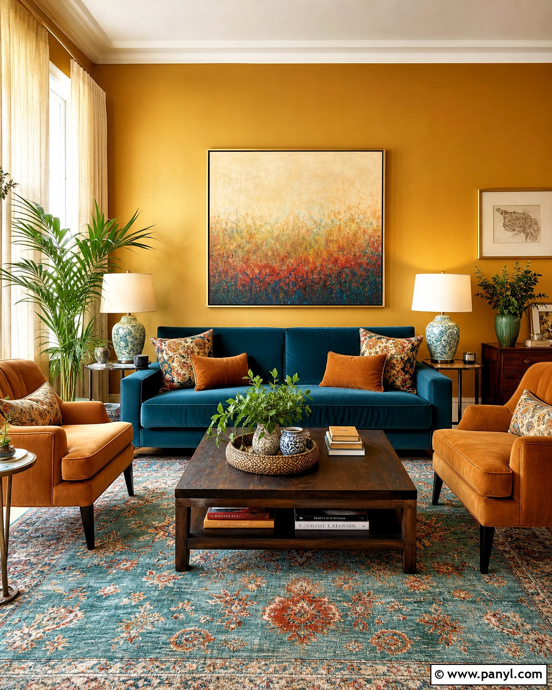 Gold Wall Paint With Teal Furniture - 20 gold wall paint living room ideas
