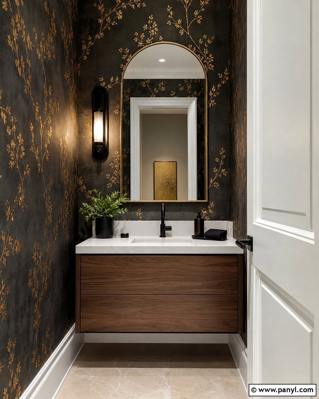 Gold Wall Powder Room - 35 Gold Walls