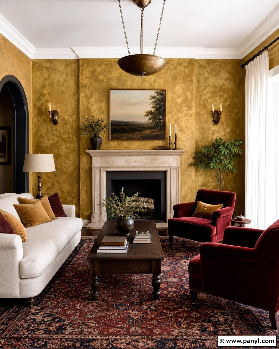 Gold Wall With Burgundy Accents - 35 Gold Walls