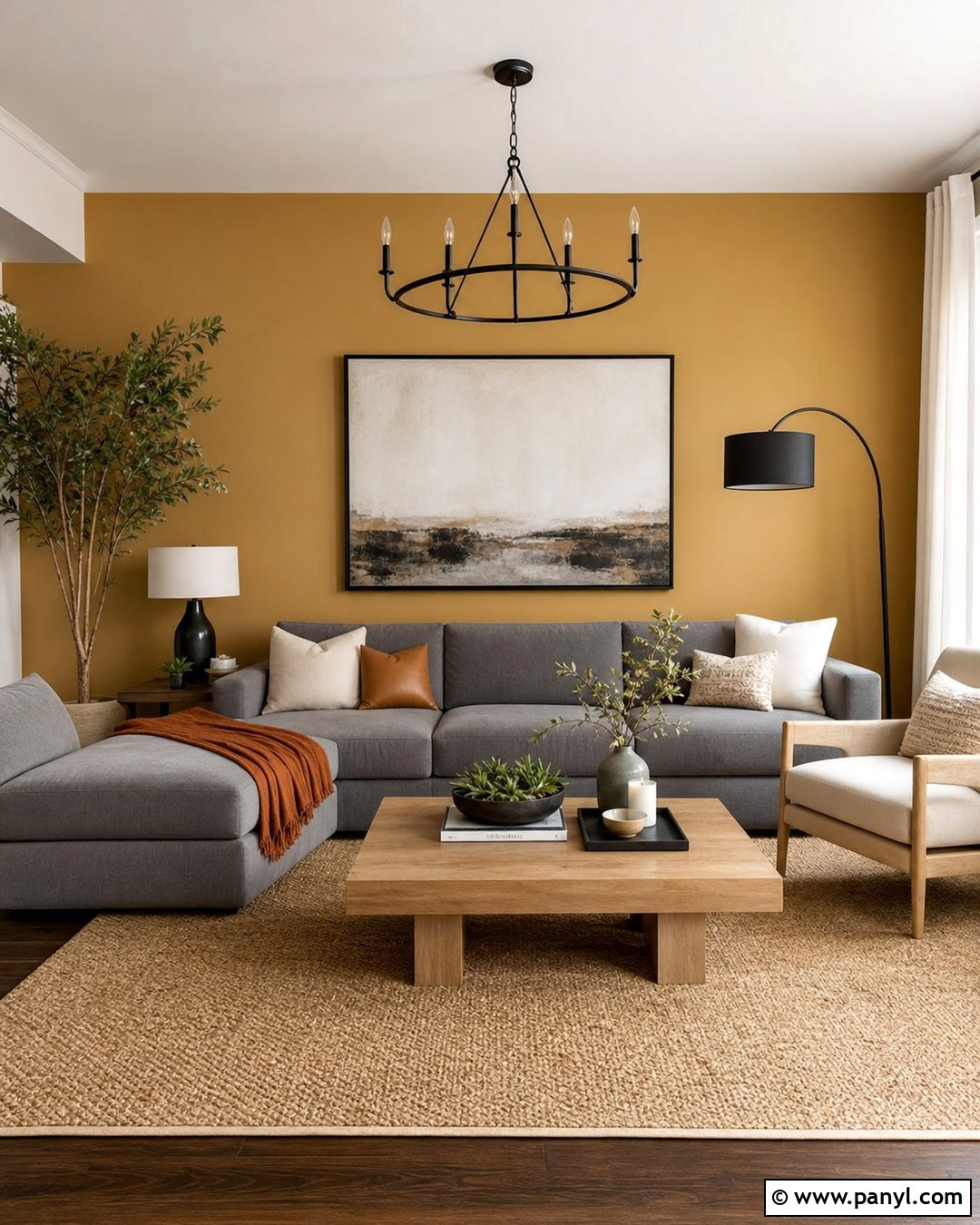 Gold Wall With Gray Sofa - 35 Gold Walls