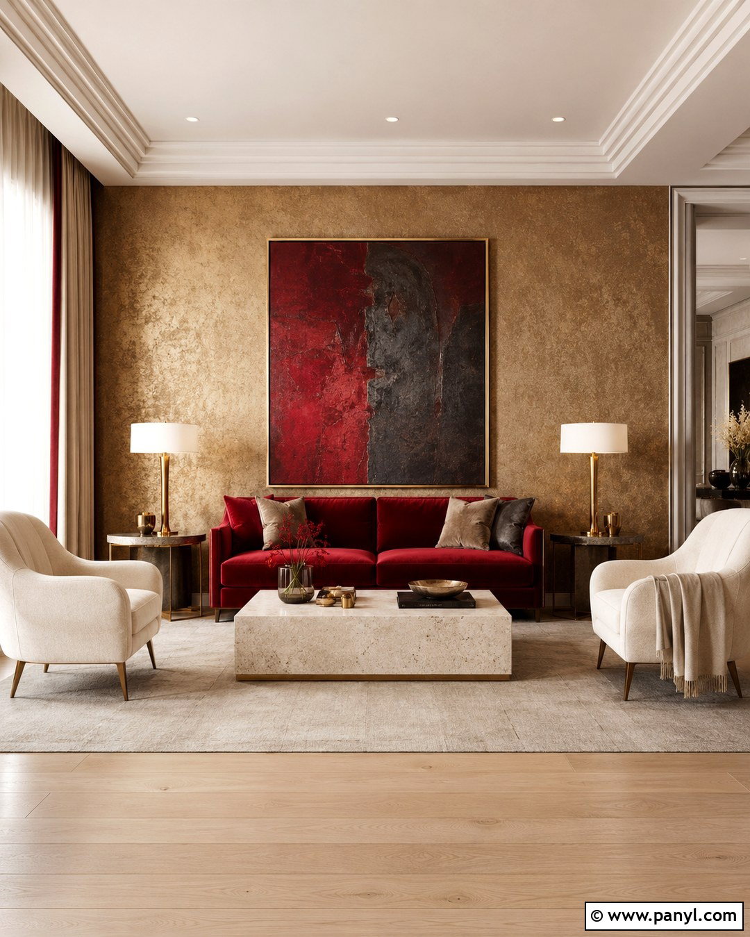 Gold Wall With Red Furniture - 20 Red And Gold Wall Ideas