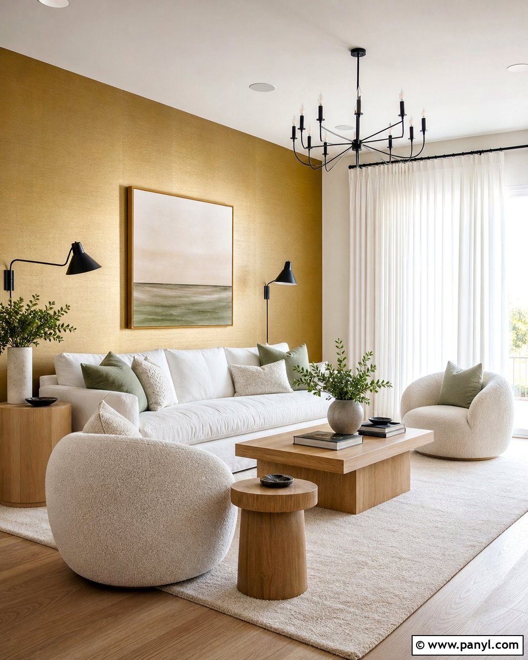 Gold Wall With White Furniture - 35 Gold Walls