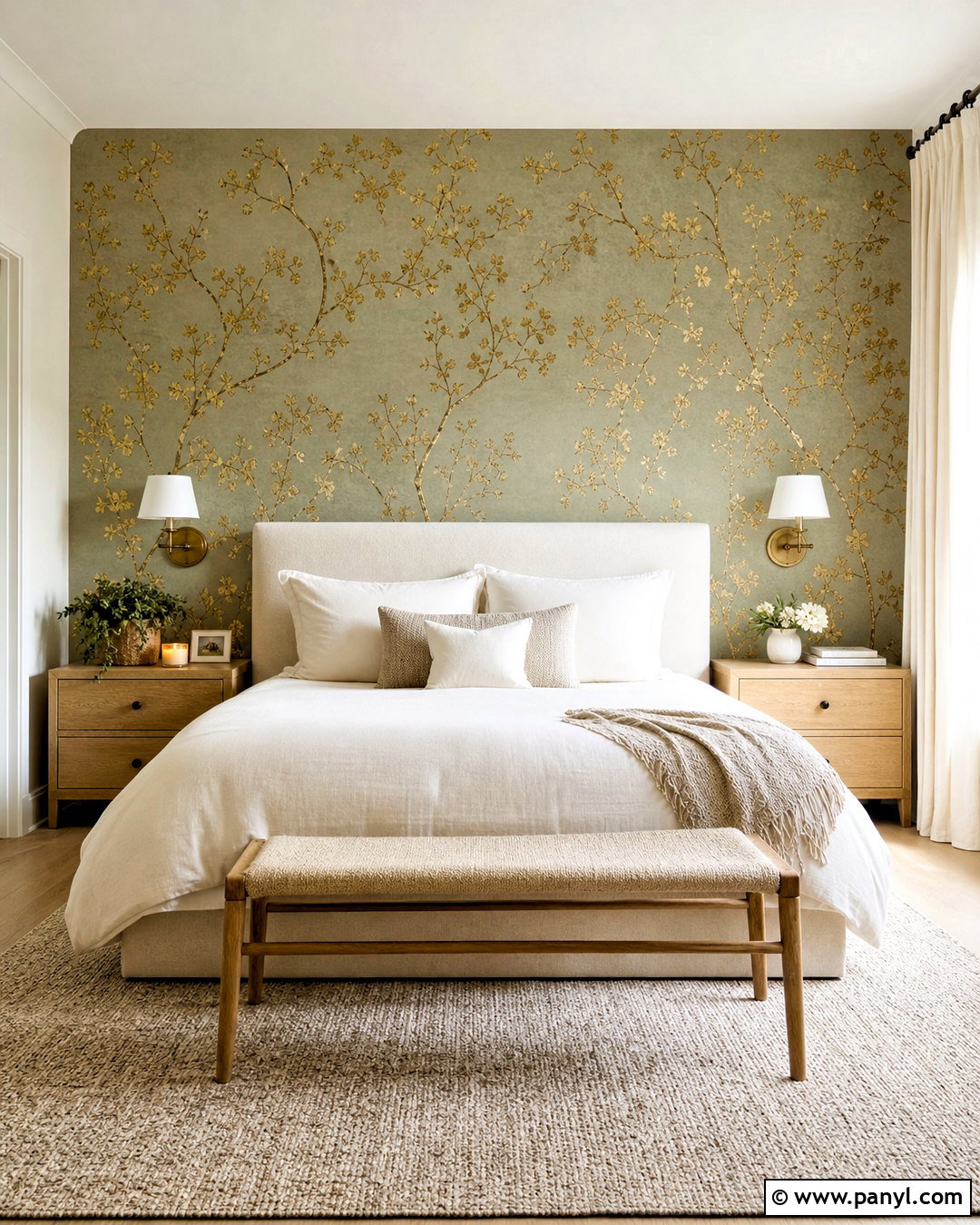 Gold Wallpaper Behind The Bed - 20 gold accent wall ideas