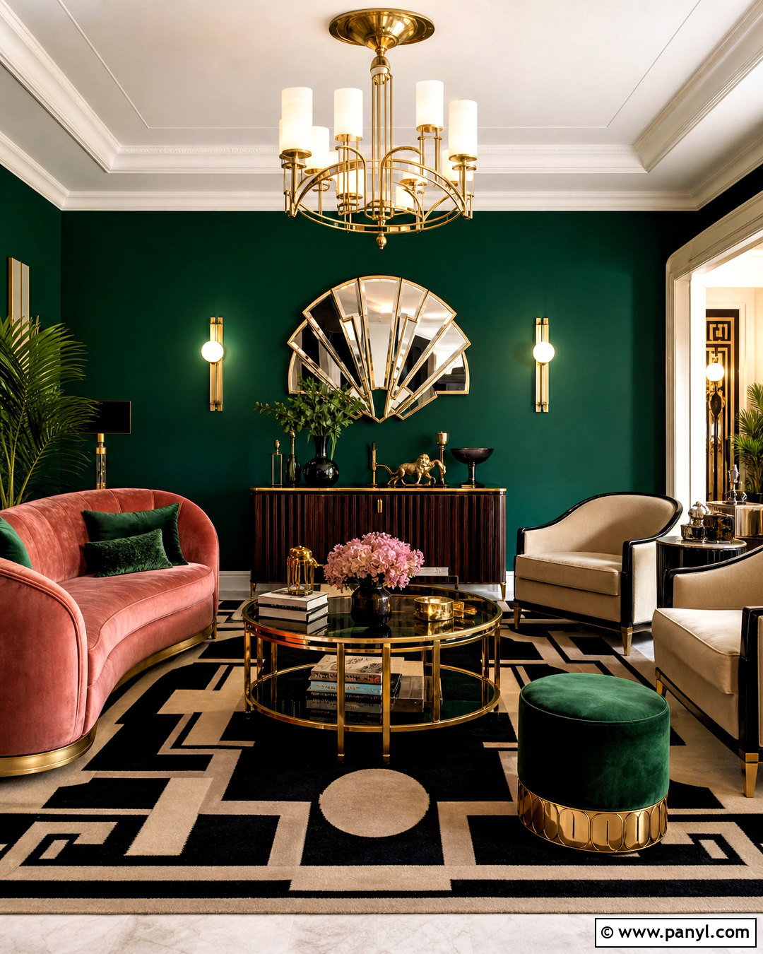 Golden Art Deco Living Room - 20 golden interior design ideas