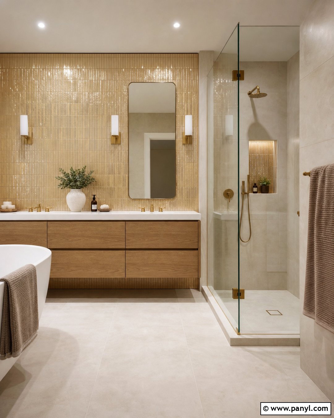 Golden Bathroom Tile Wall - 35 golden wall ideas