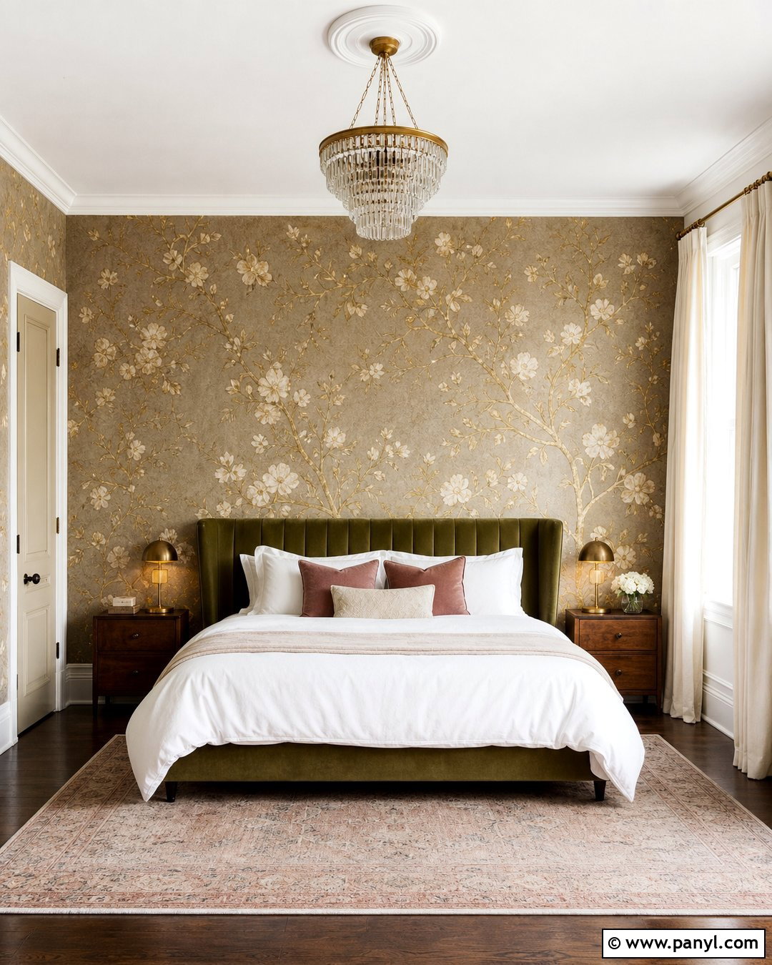 Golden Floral Wallpaper Wall - 35 golden wall ideas