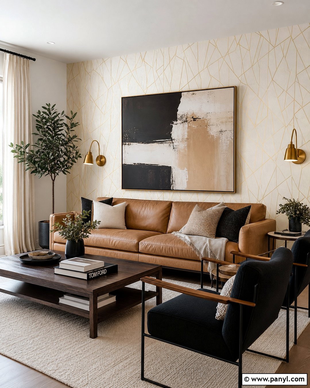 Golden Geometric Wallpaper Wall - 35 golden wall ideas