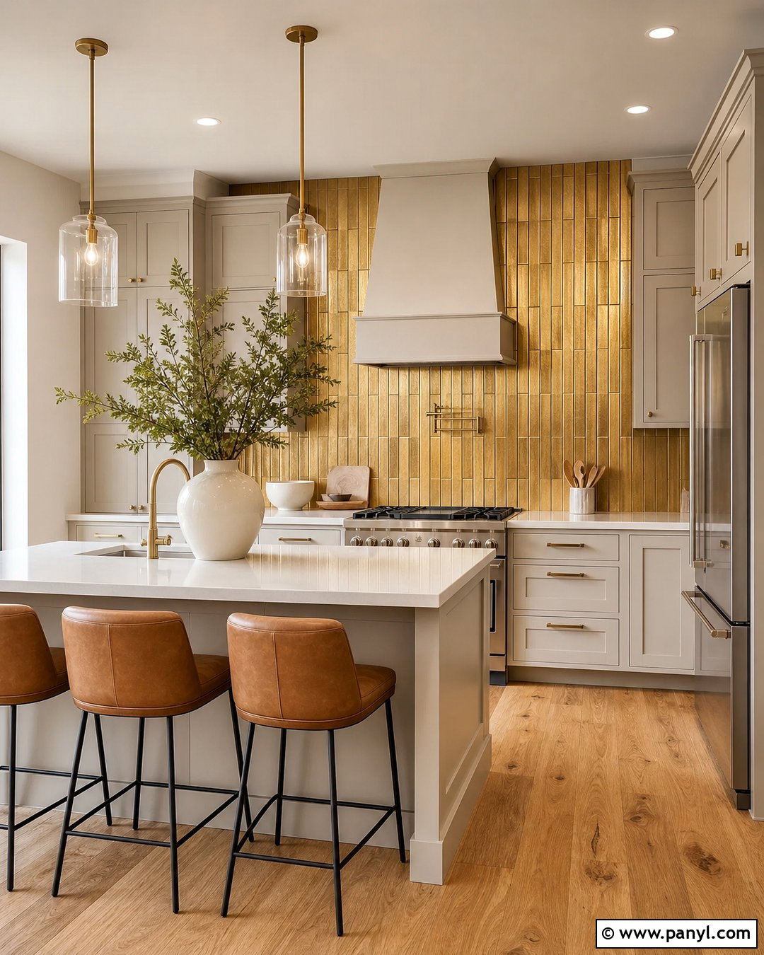 Golden Kitchen Backsplash Wall - 35 golden wall ideas