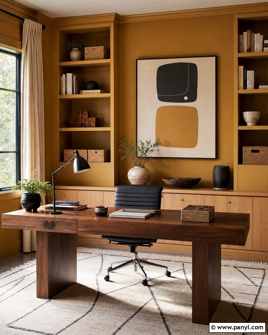 Golden Ochre Home Office Walls - 30 Golden Wall Paint Ideas
