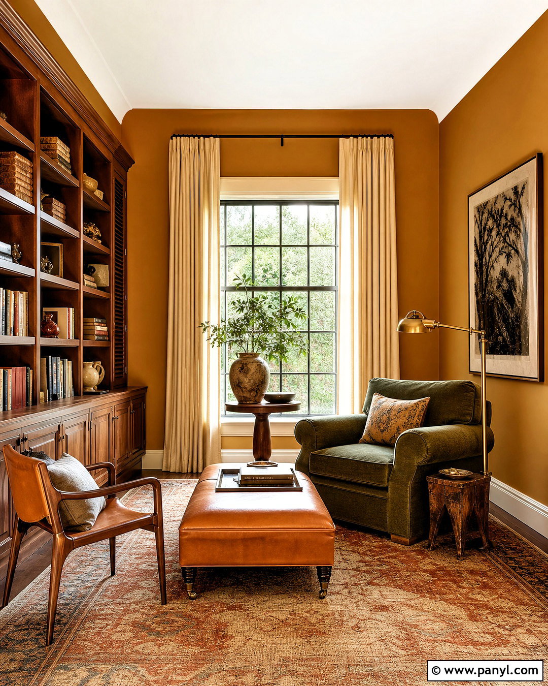 Golden Ochre Reading Room Paint - 20 warm paint colors for home ideas