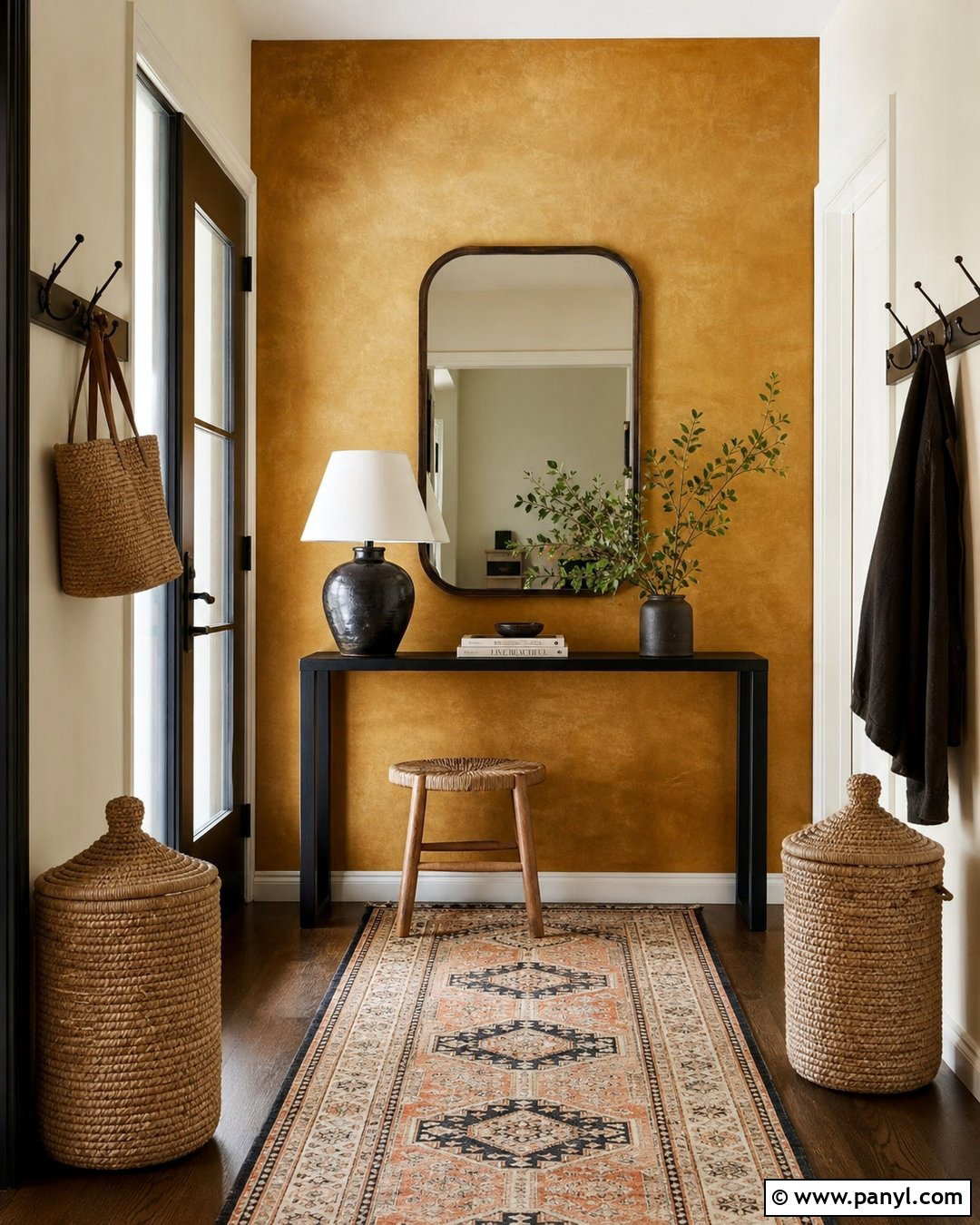 Golden Ochre Textured Entry Wall - 30 texture colour wall ideas