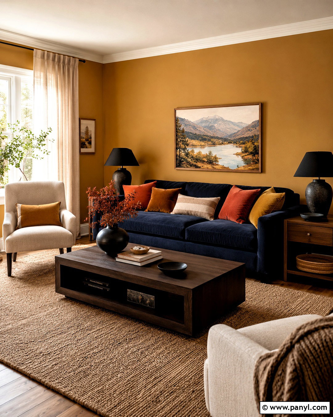 Golden Ochre Walls With Navy Blue Sofa - 20 Wall Color For Navy Blue Sofa Ideas