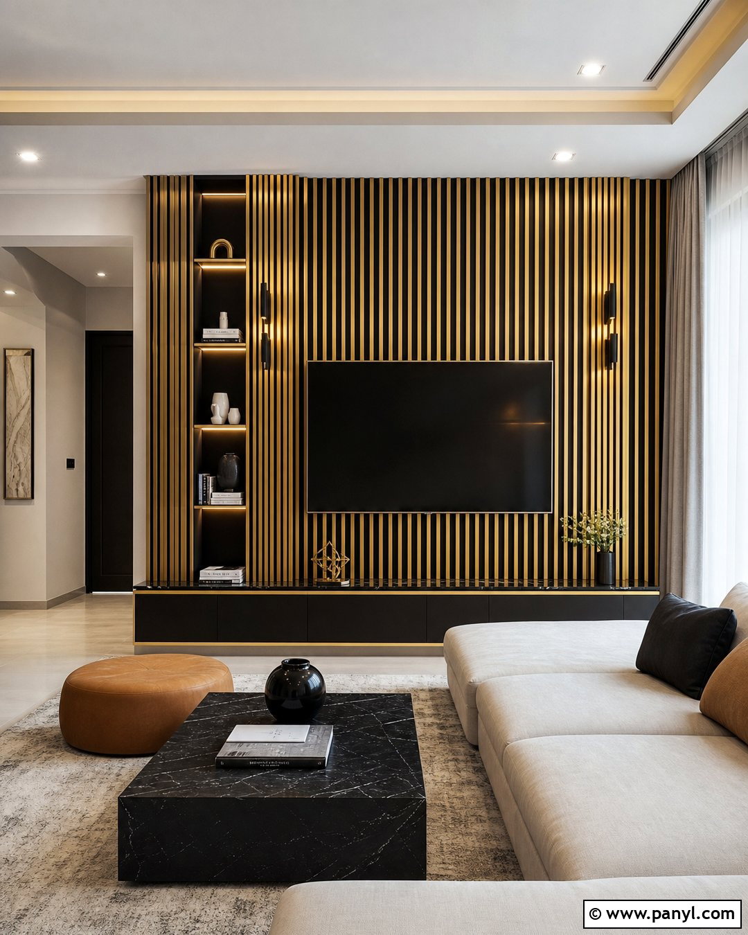Golden Slat Wall - 35 golden wall ideas