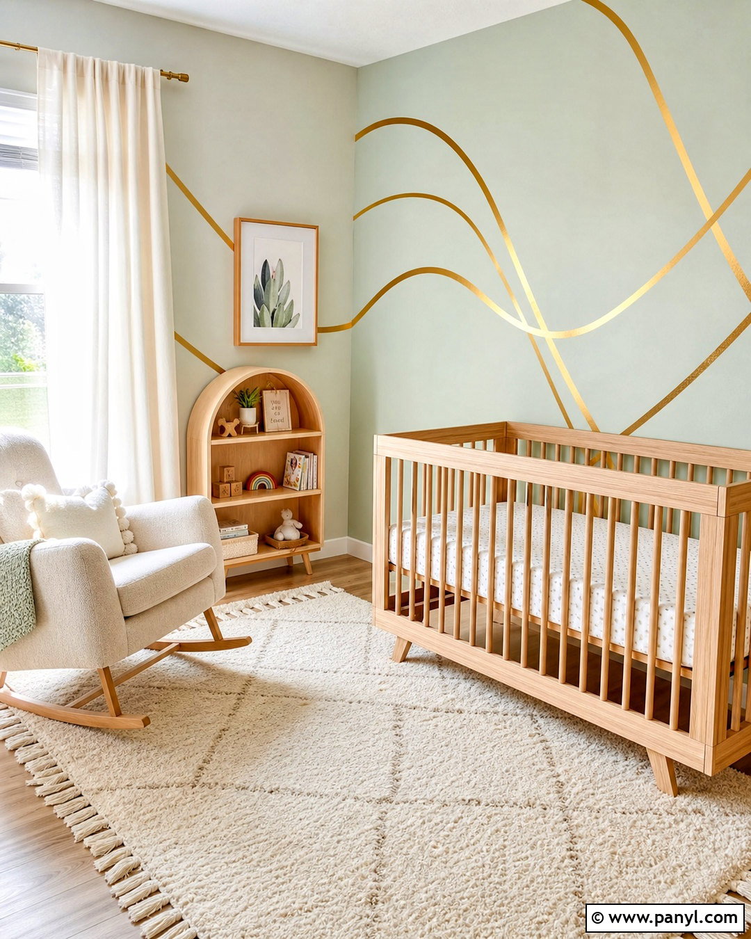 Golden Tape Abstract Nursery Wall - 20 golden tape wall design ideas