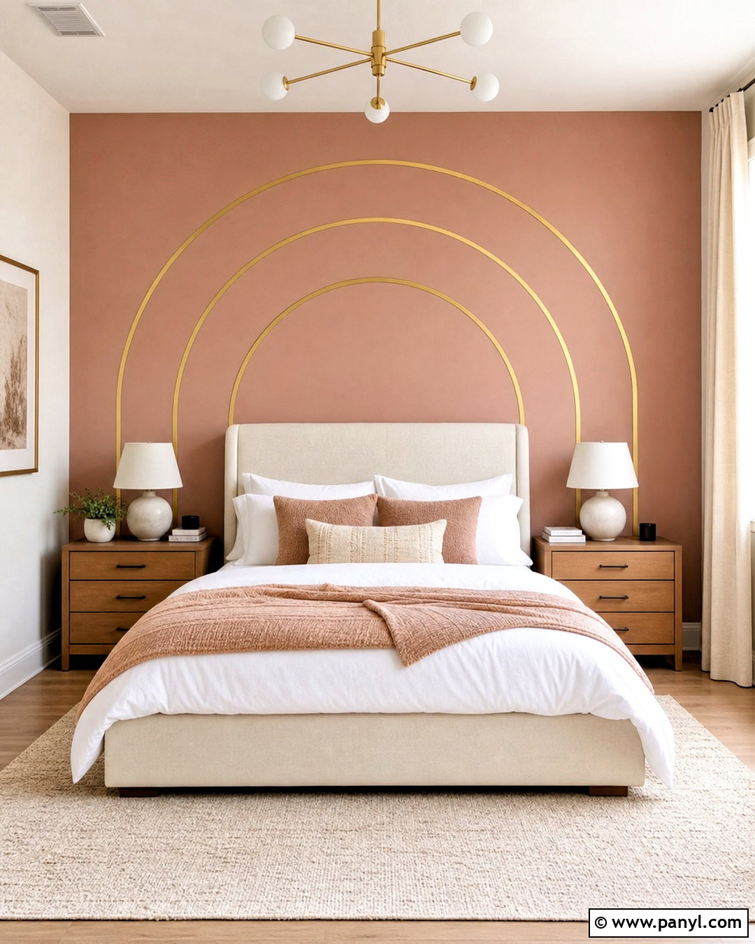 Golden Tape Arch Bedroom Wall - 20 golden tape wall design ideas