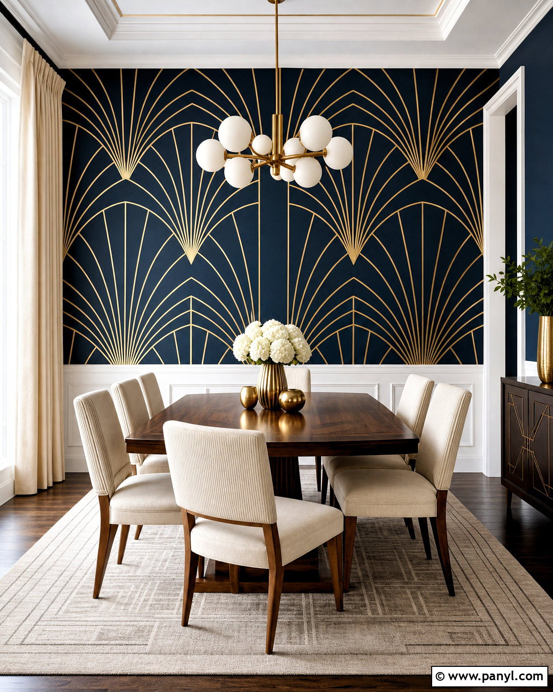 Golden Tape Art Deco Dining Room Wall - 20 golden tape wall design ideas