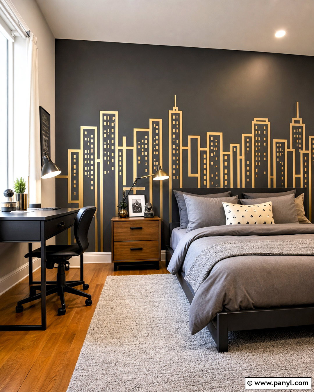 Golden Tape City Skyline Wall - 20 golden tape wall design ideas