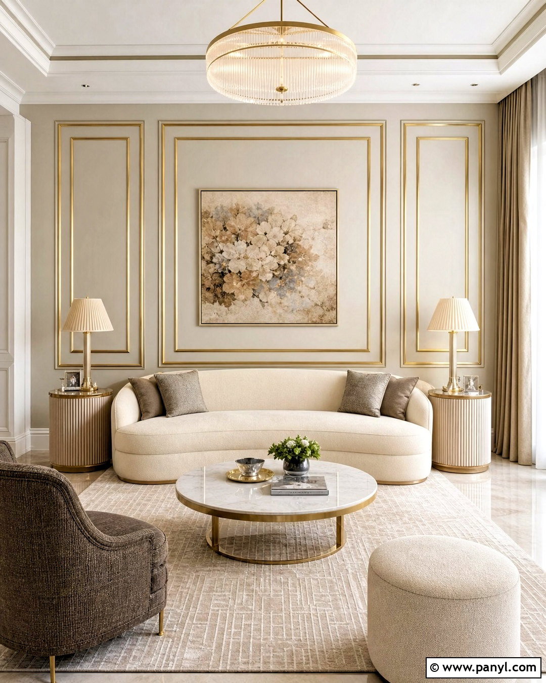 Golden Tape Faux Panel Wall - 20 golden tape wall design ideas