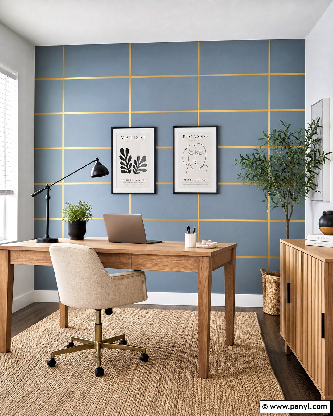 Golden Tape Grid Home Office Wall - 20 golden tape wall design ideas