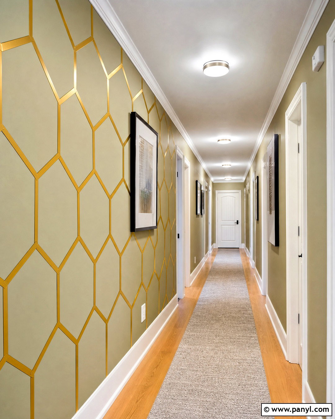 Golden Tape Hexagon Hallway Wall - 20 golden tape wall design ideas