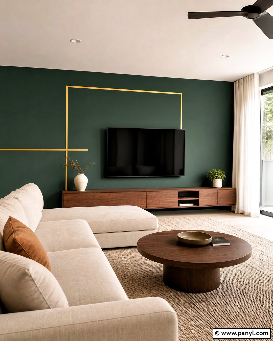 Golden Tape Minimalist TV Wall - 20 golden tape wall design ideas