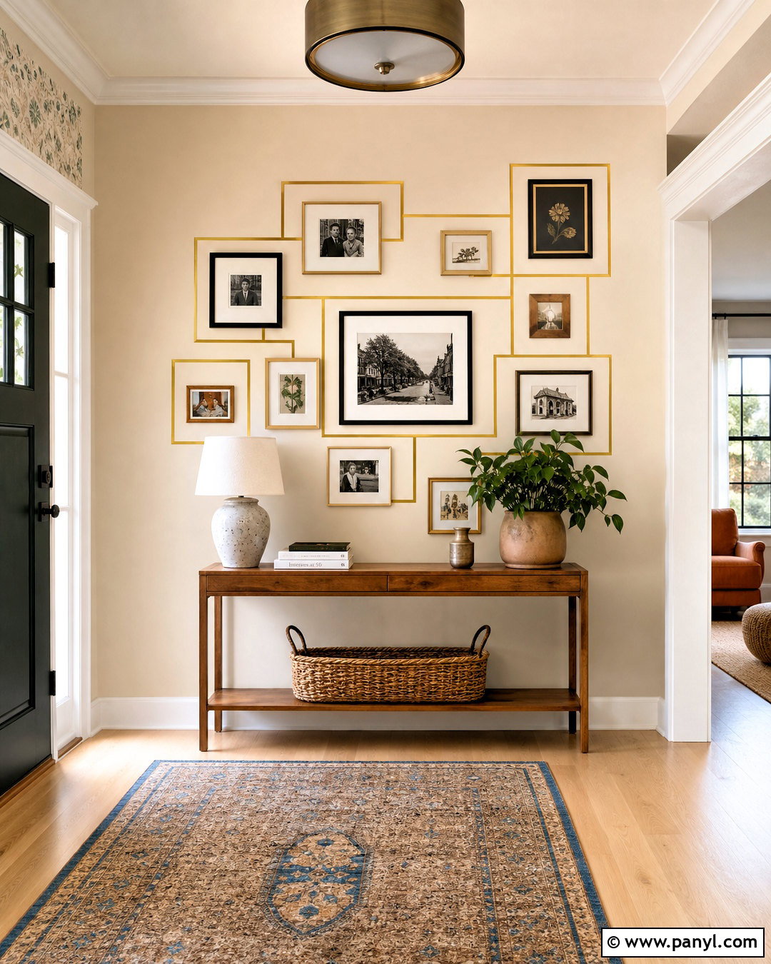 Golden Tape Photo Gallery Wall - 20 golden tape wall design ideas