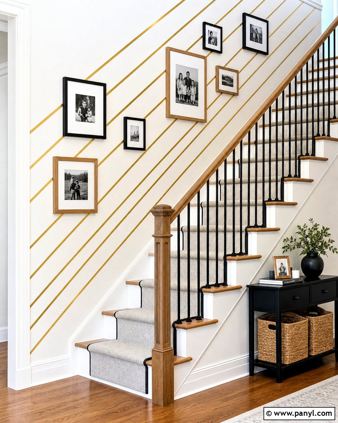 Golden Tape Staircase Wall - 20 golden tape wall design ideas