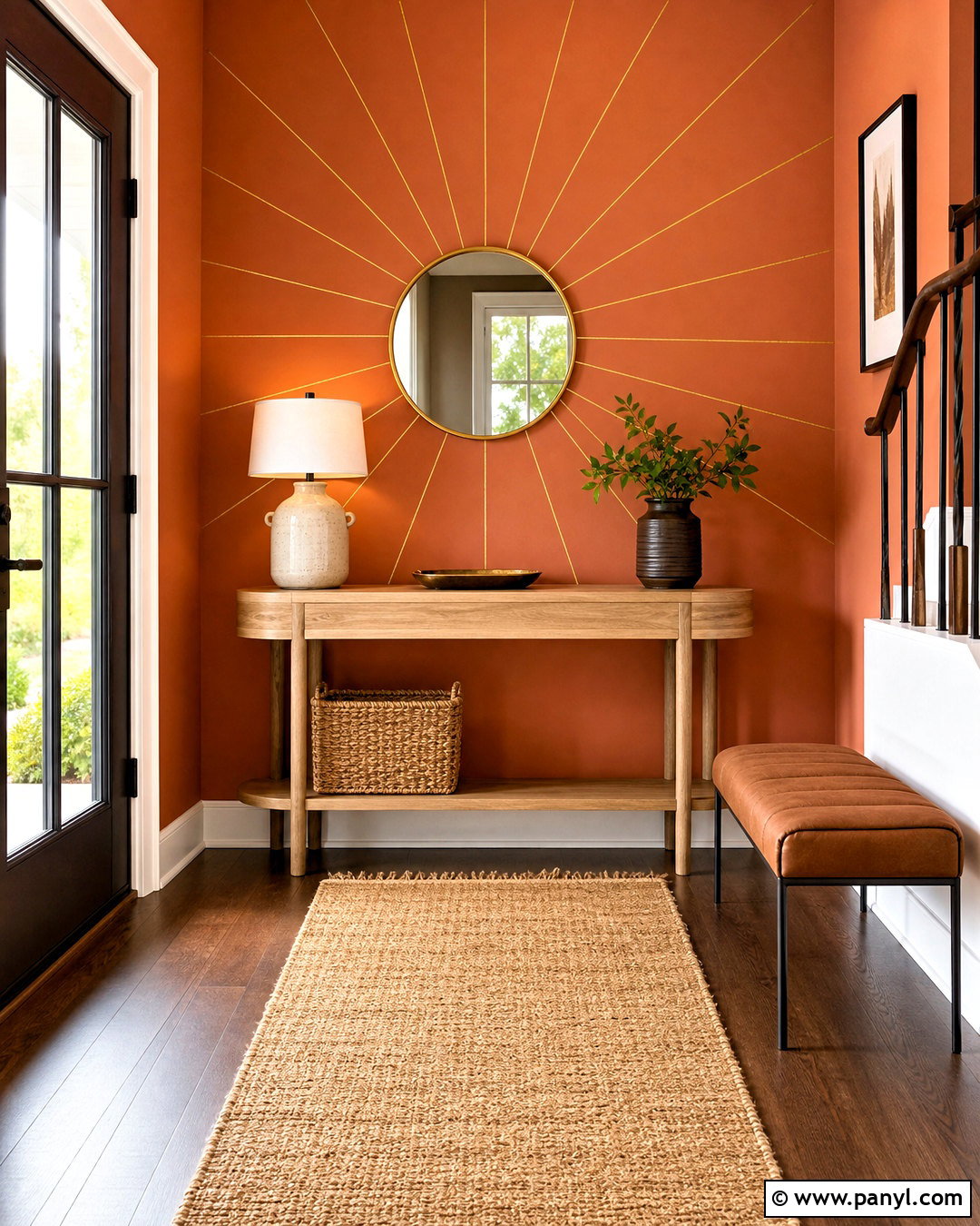 Golden Tape Sunburst Entryway Wall - 20 golden tape wall design ideas