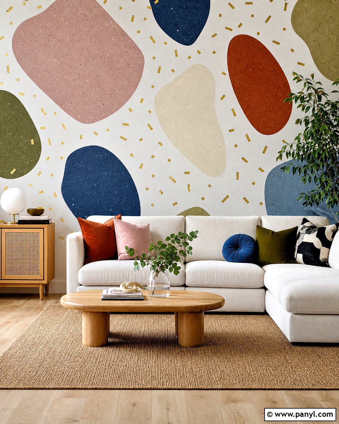 Golden Tape Terrazzo Accent Wall - 20 golden tape wall design ideas