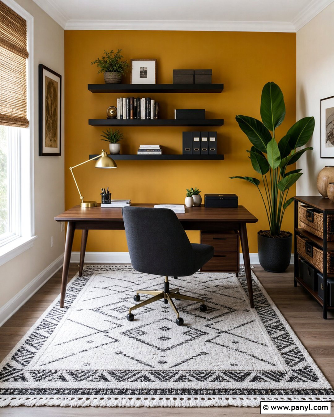 Golden Yellow Accent Wall Home Office - 20 Contemporary Yellow Accent Wall Ideas