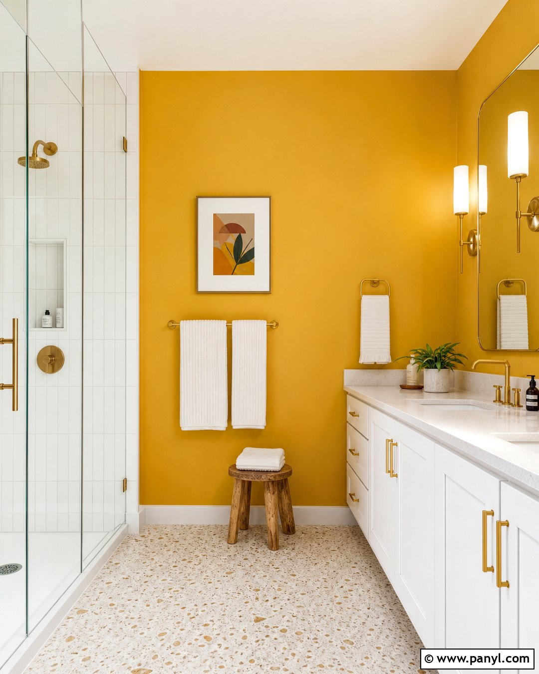 Golden Yellow Bathroom Walls With White Vanity - 30 Yellow Bathroom Walls