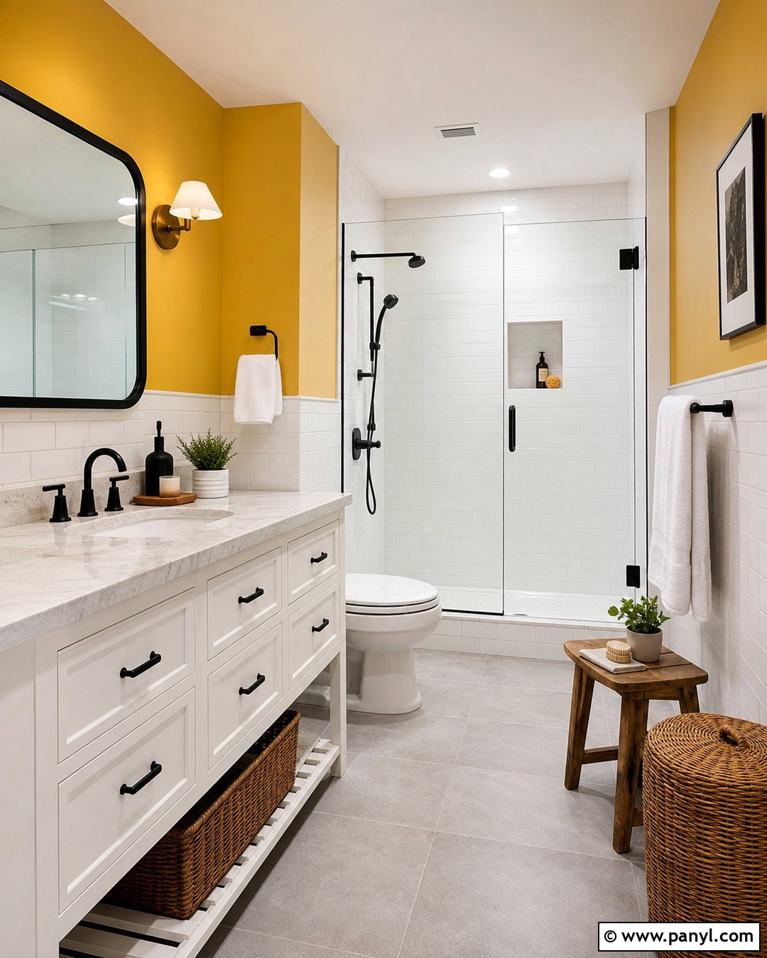 Golden Yellow Bathroom With White Tile - 20 Golden Yellow Walls