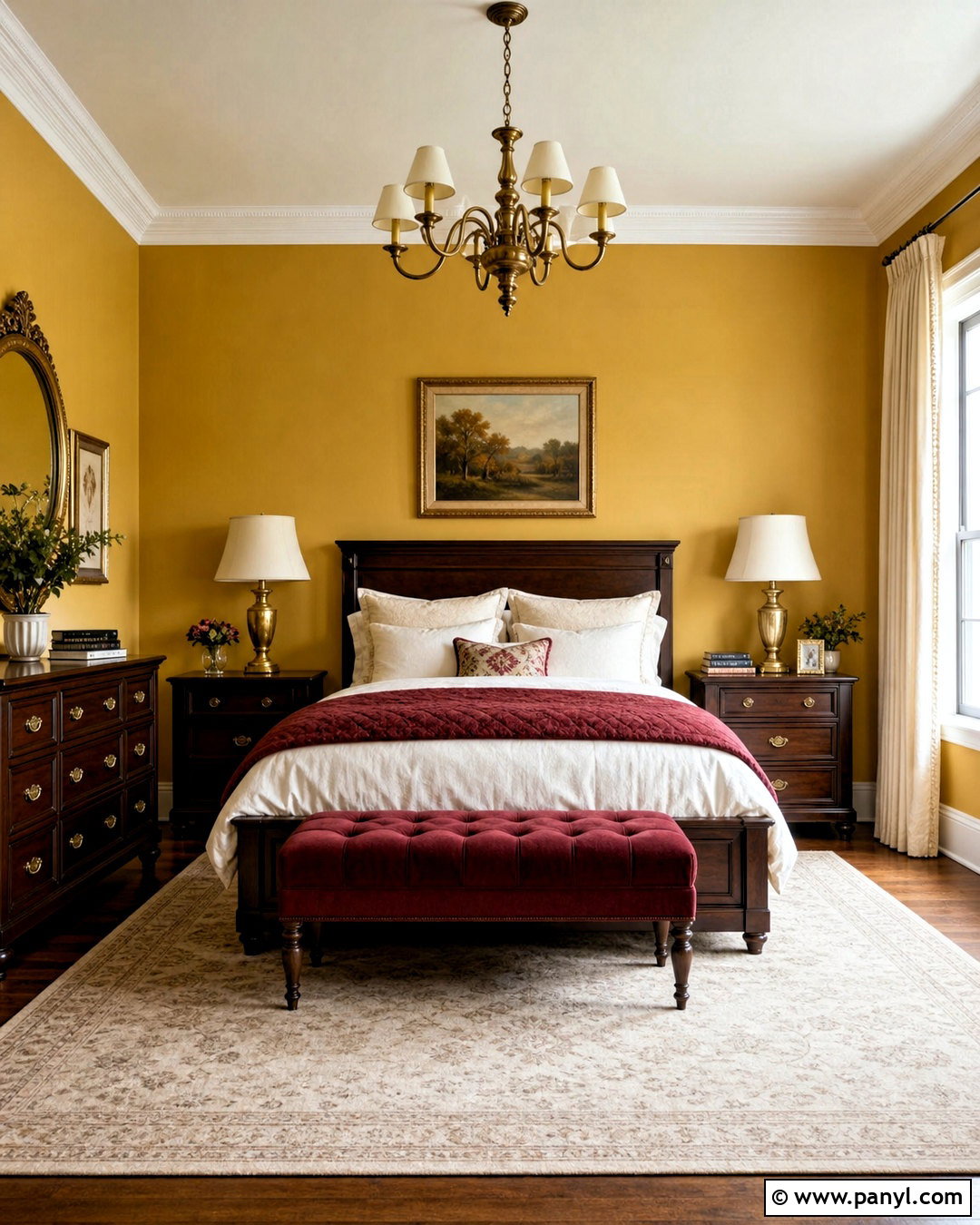 Golden Yellow Bedroom With Burgundy - 20 yellow walls bedroom ideas