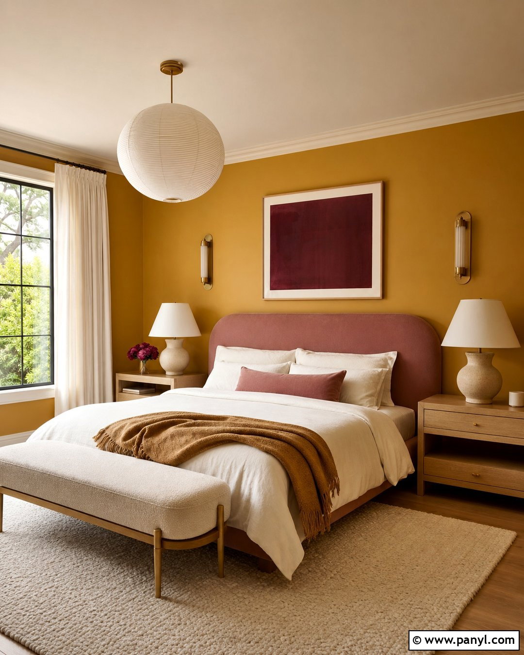 Golden Yellow Bedroom With Dusty Rose Accents - 20 Golden Yellow Walls