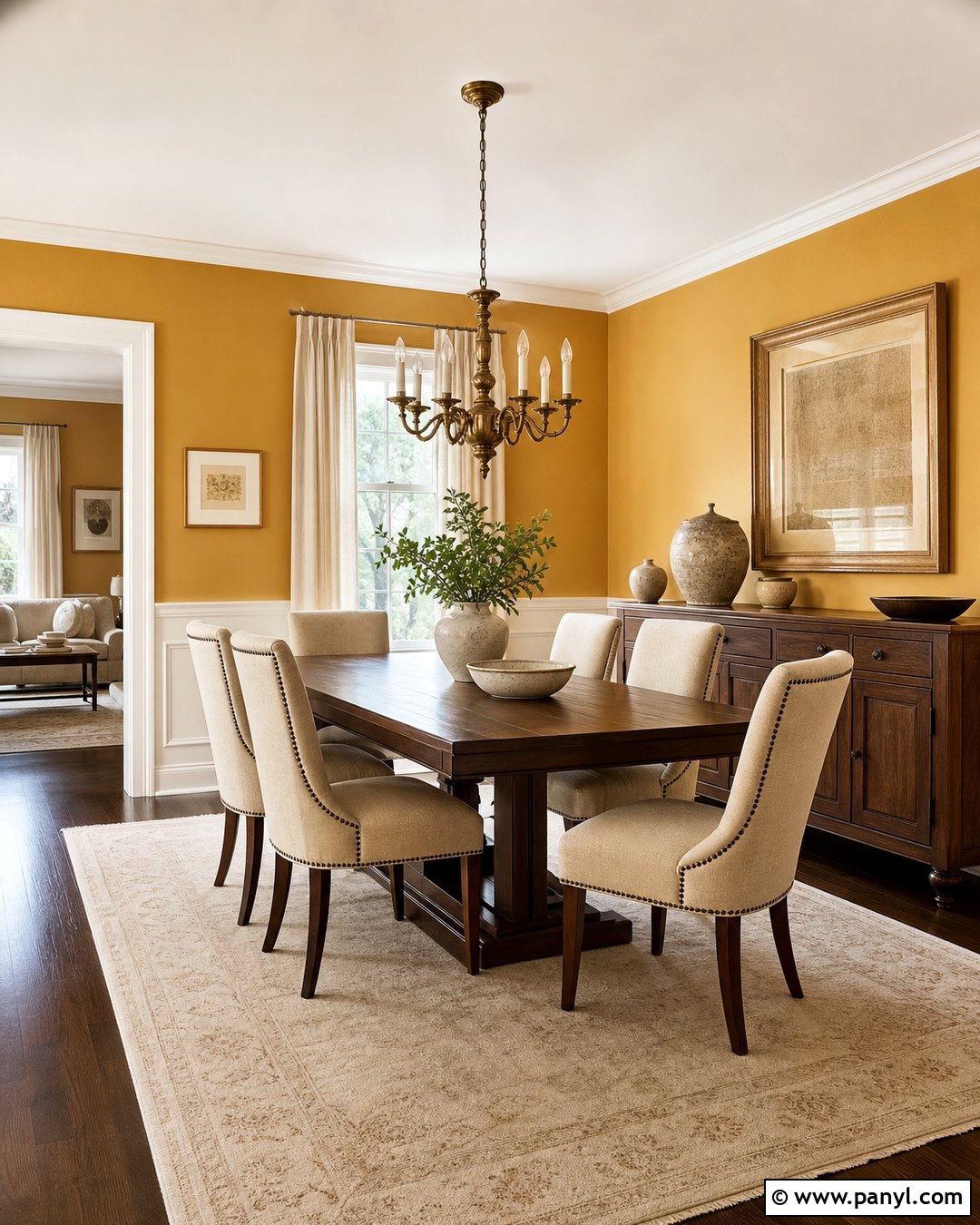 Golden Yellow Dining Room With Dark Wood Furniture - 20 Golden Yellow Walls