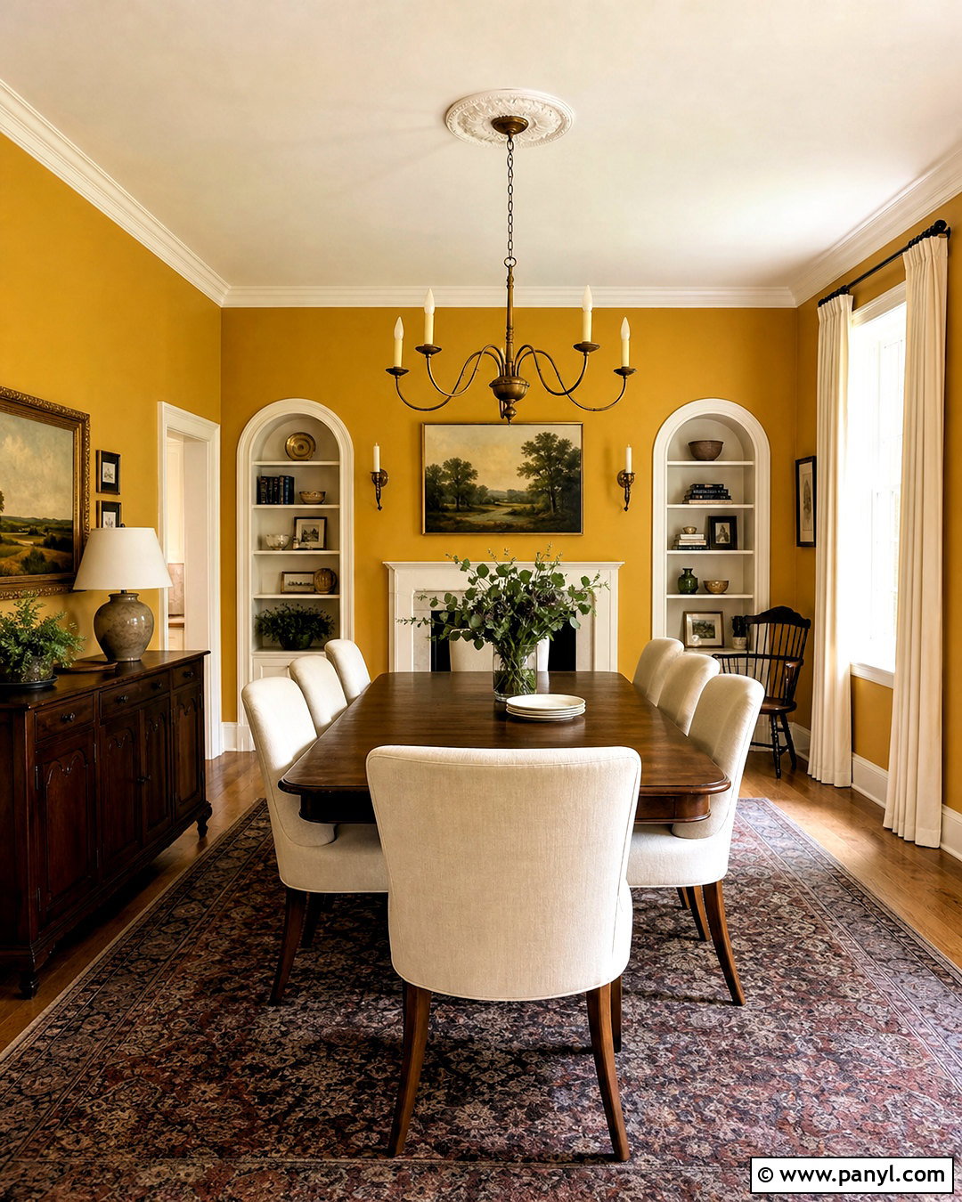 Golden Yellow Dining Room With Dark Wood - 20 home decor inspiration yellow walls