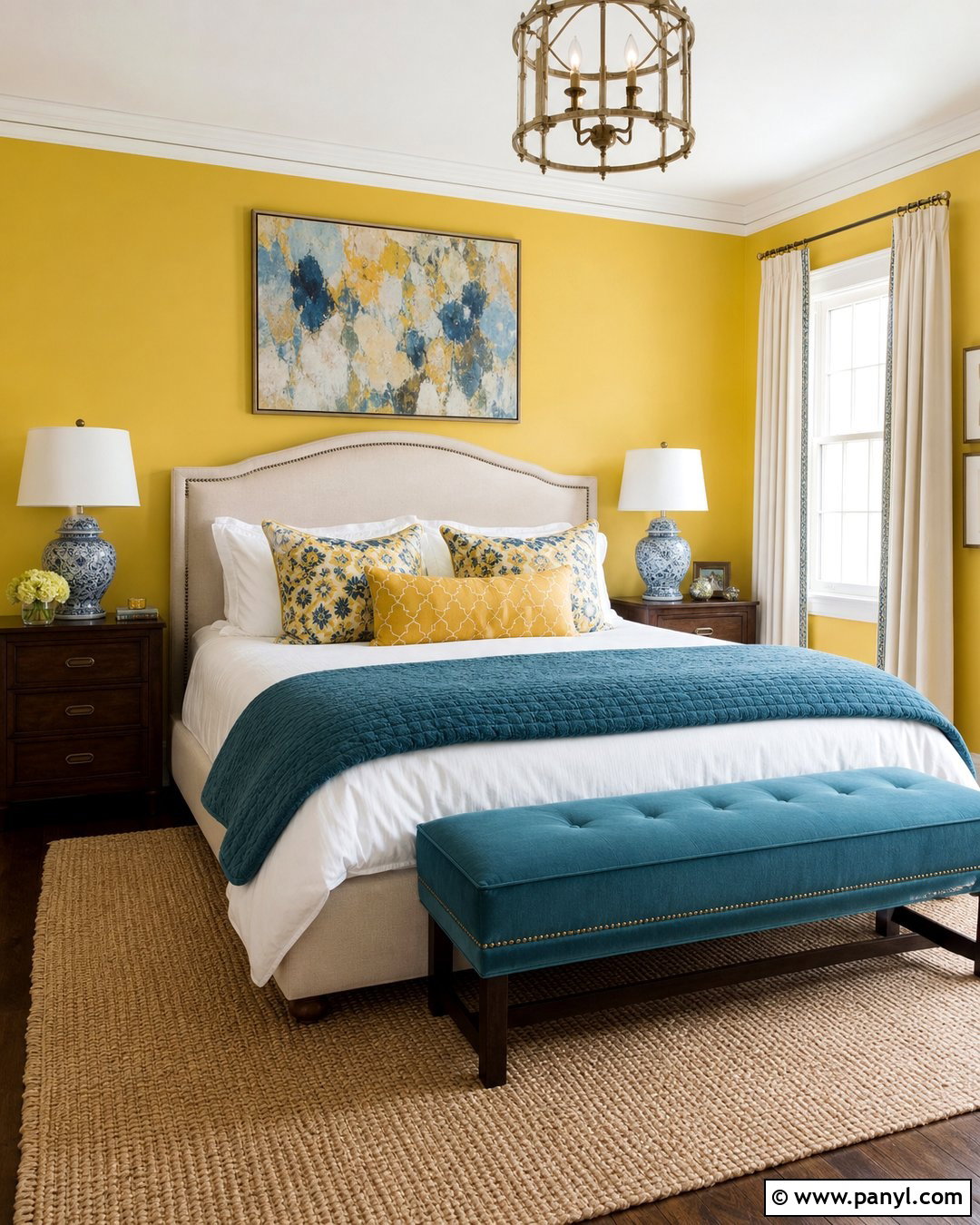 Golden Yellow Guest Room With Teal Accents - 20 Golden Yellow Walls