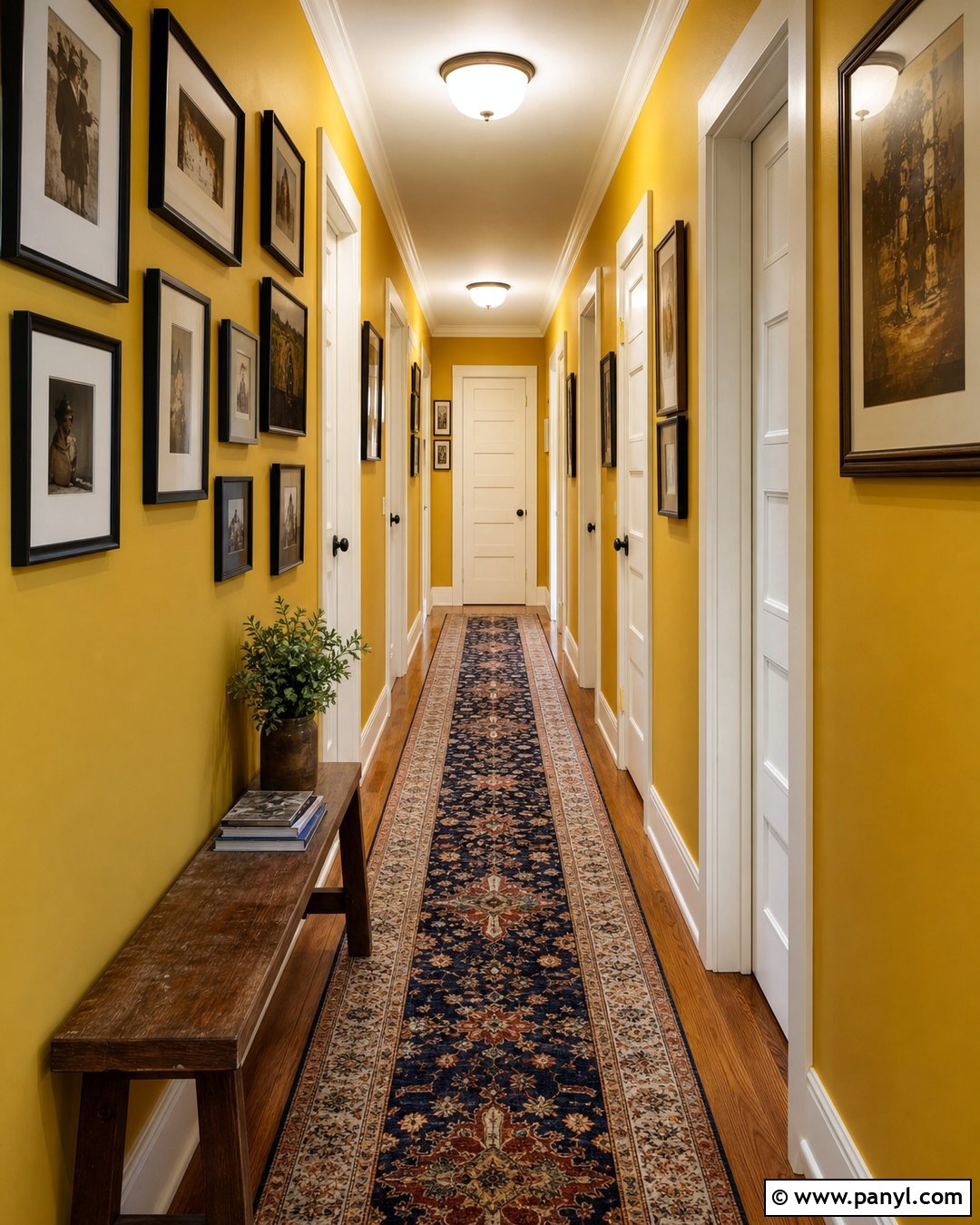 Golden Yellow Hallway With Gallery Wall - 20 Golden Yellow Walls
