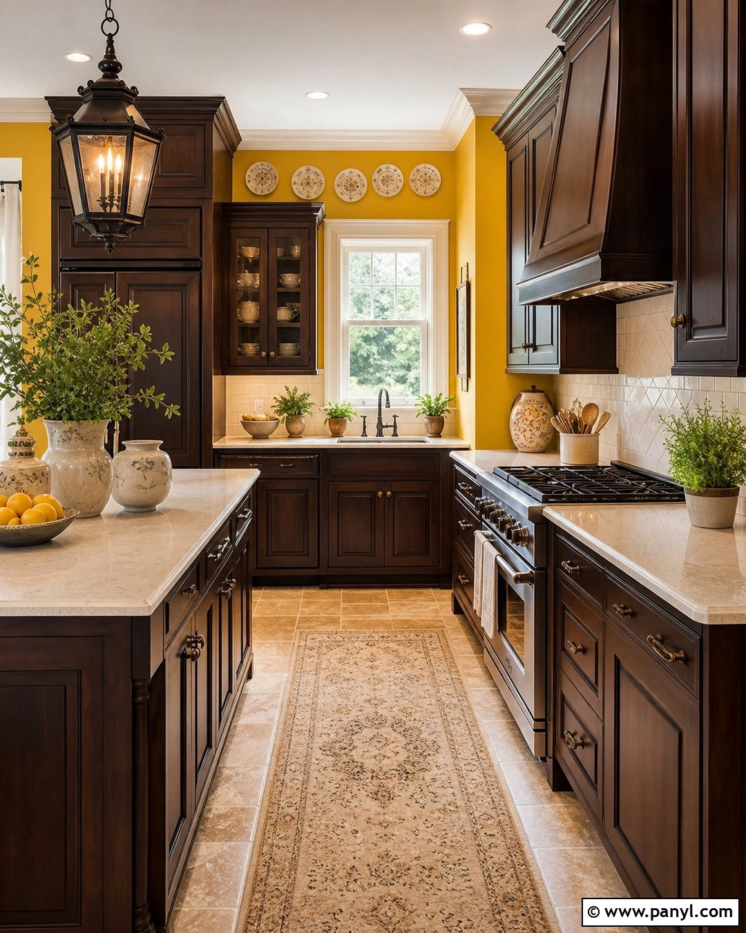 Golden Yellow Kitchen Walls With Dark Wood Cabinets - 45 Yellow Kitchen Walls