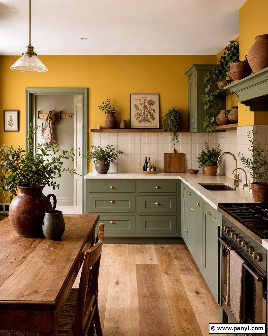 Golden Yellow Kitchen Walls With Sage Cabinets - 30 Kitchen Yellow Walls
