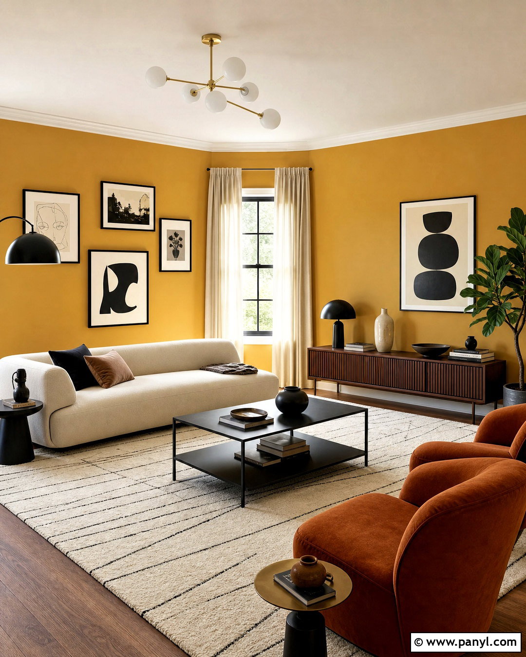 Golden Yellow Living Room Walls With Black Accents - 20 yellow living room walls