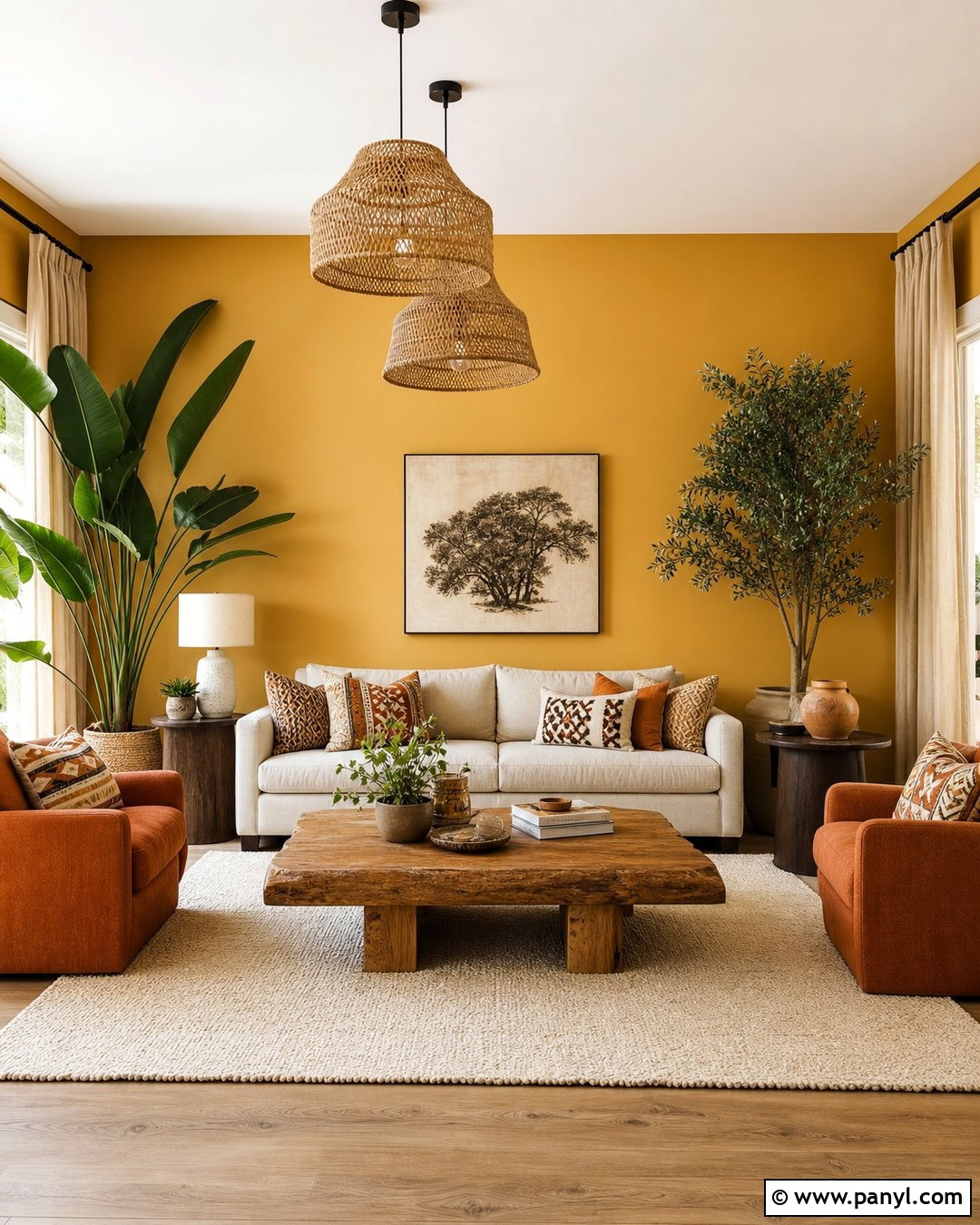 Golden Yellow Living Room With Terracotta Decor - 20 Golden Yellow Walls