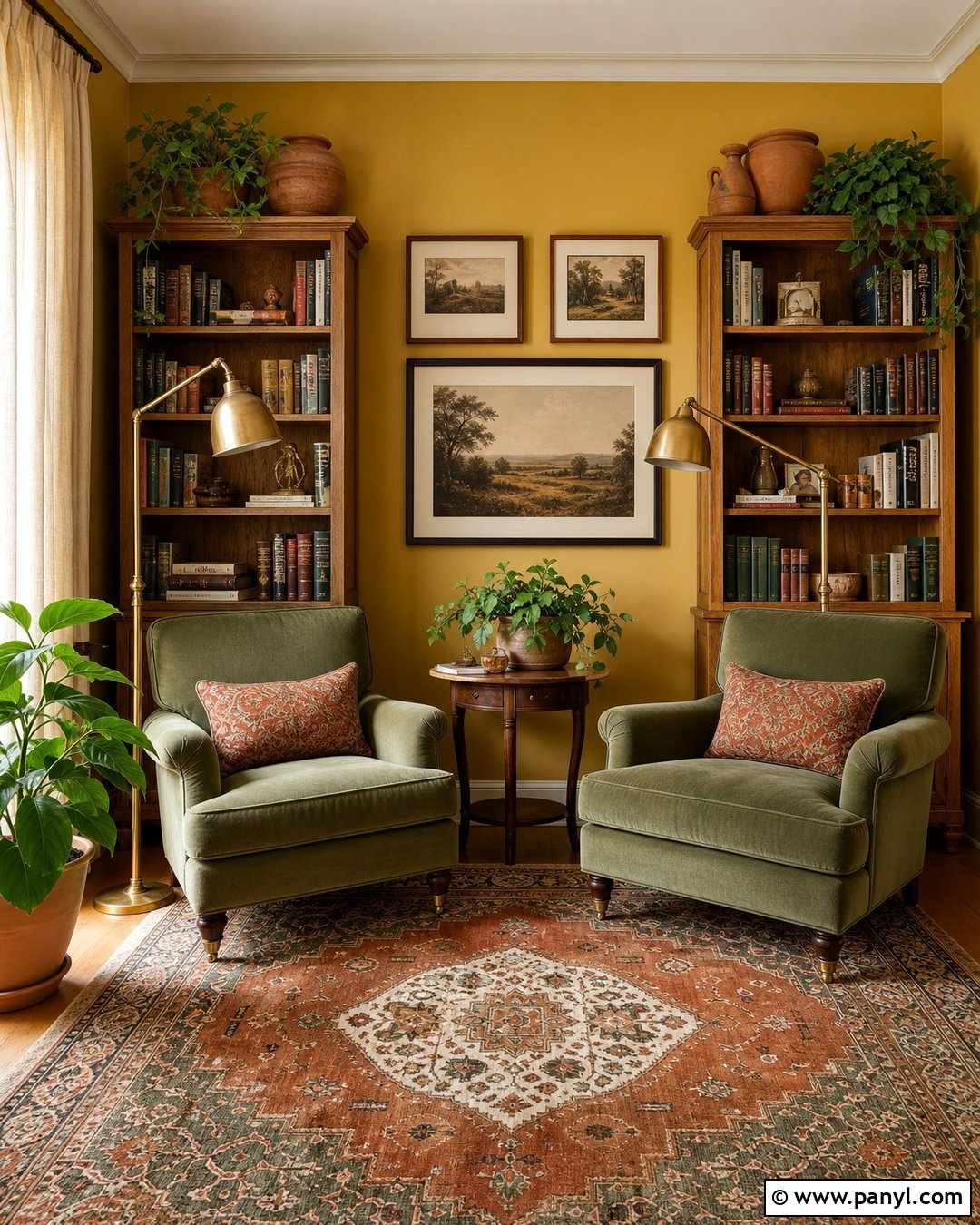 Golden Yellow Reading Room With Olive Green Chairs - 20 Golden Yellow Walls
