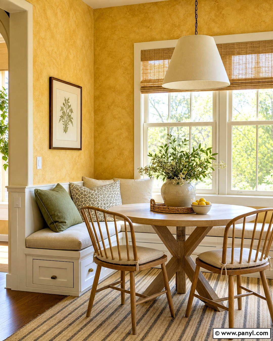Golden Yellow Sponge Painted Breakfast Nook Wall - 20 sponge painting walls